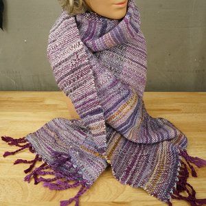 Varigated Purple Cotton Soft Hand Woven Tapestry Scarf Shawl 14x74